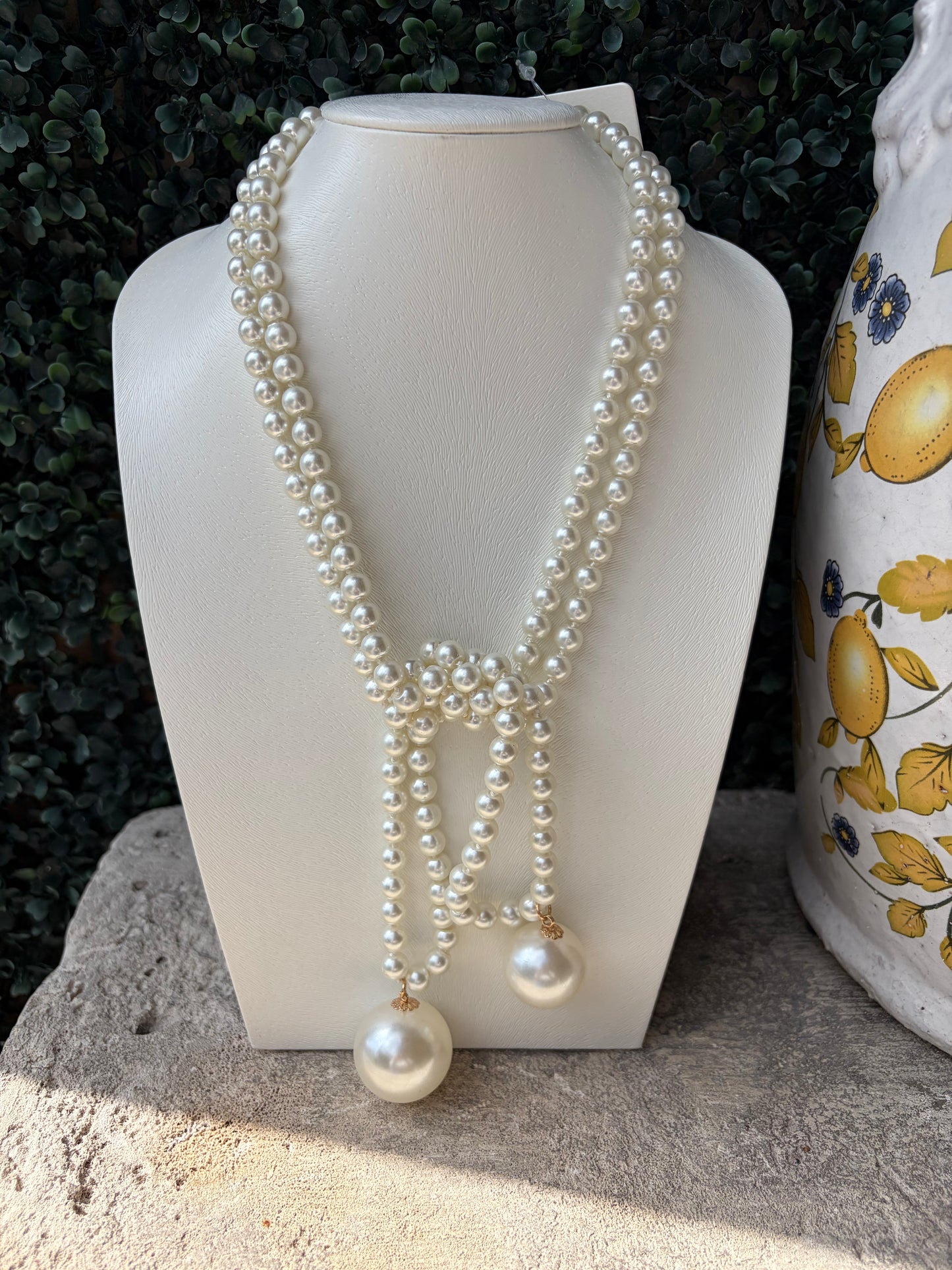 Double Pearl Long Strand Necklace