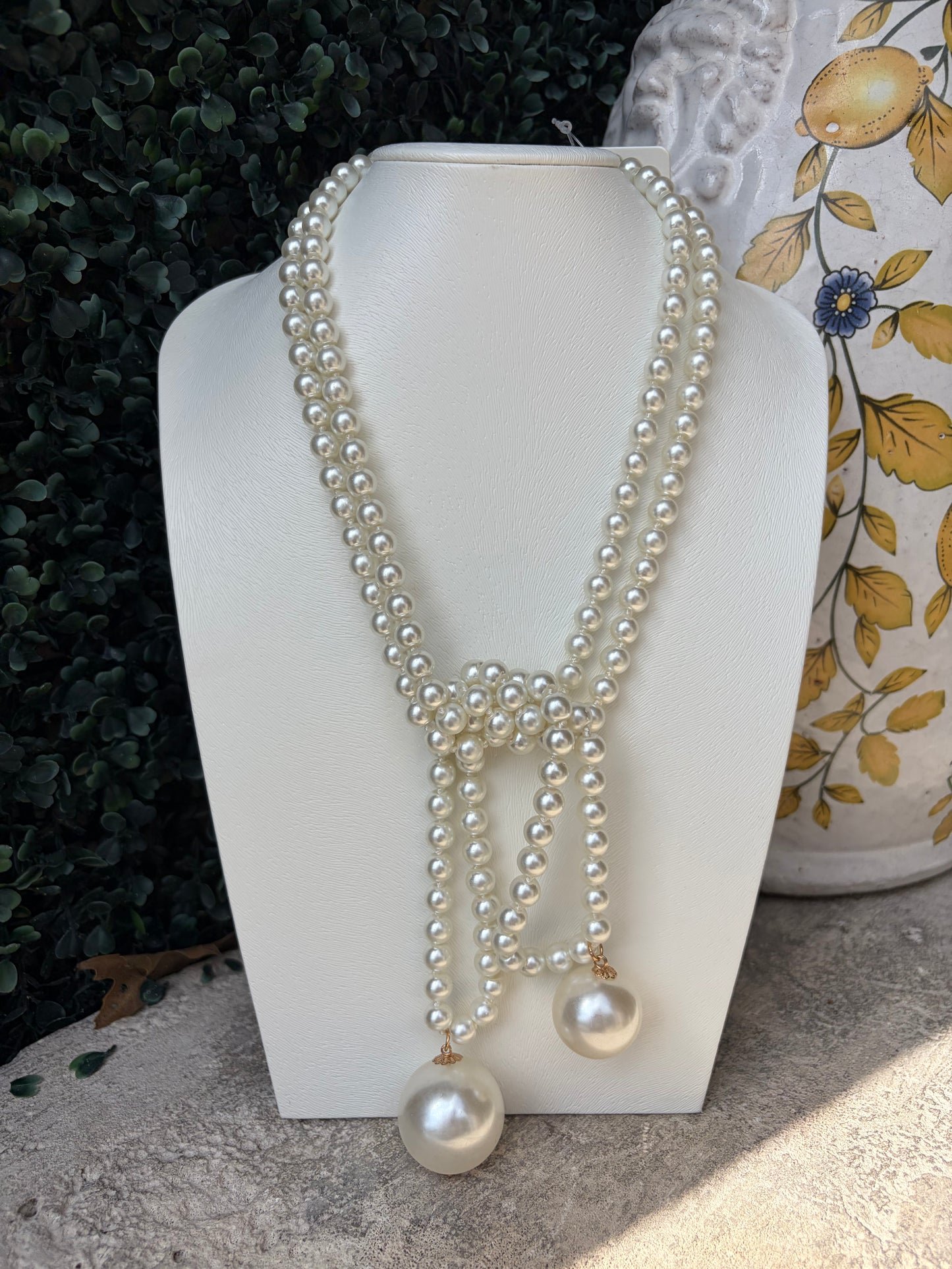 Double Pearl Long Strand Necklace