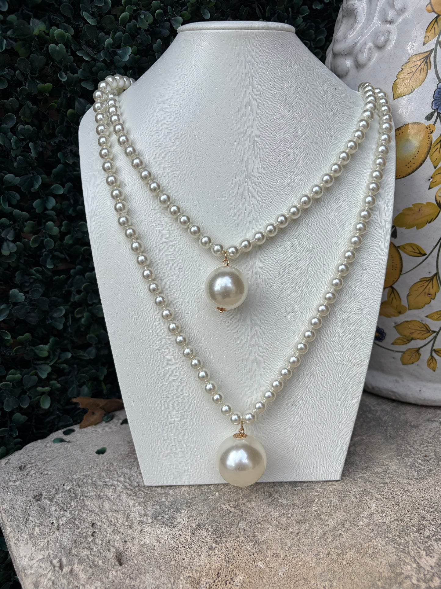 Double Pearl Long Strand Necklace