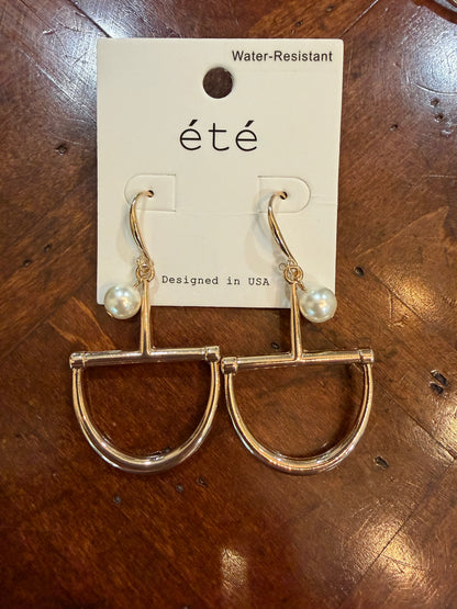 Pearl Bit Drop Earrings-Gold