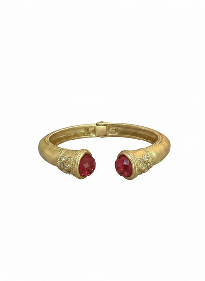 Faceted Pink Stone Hinged Cuff Bracelet