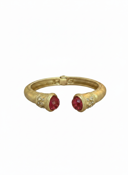 Faceted Pink Stone Hinged Cuff Bracelet