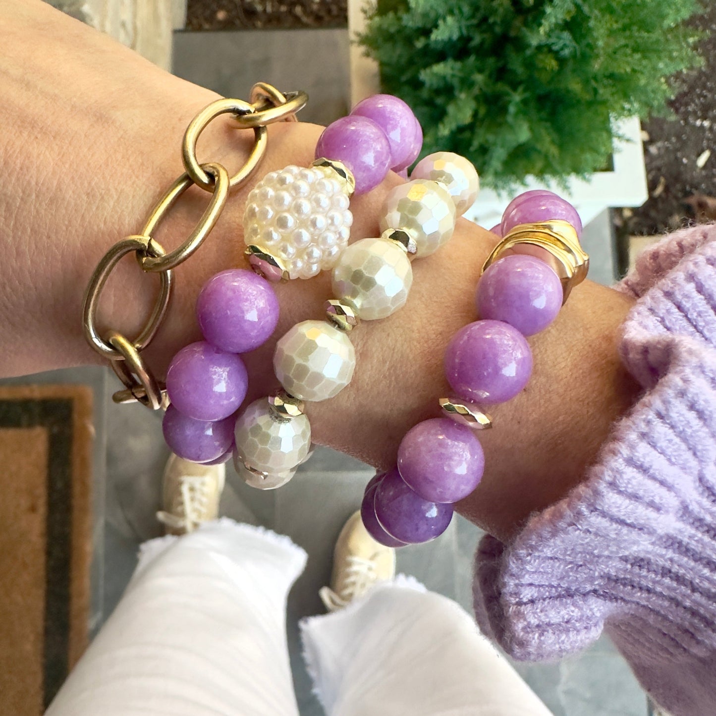 Happy Lavender and Pearl Bracelet