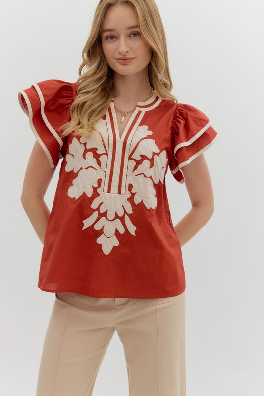 Rust Flutter Blouse