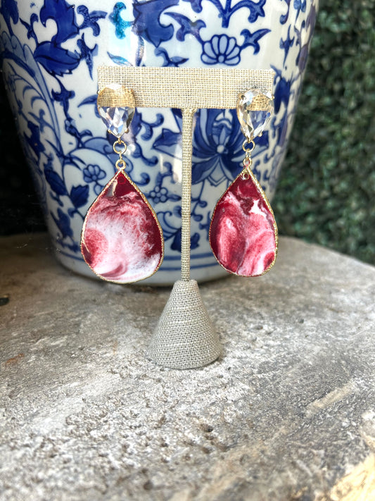 Maroon/White Pear Drop Earring