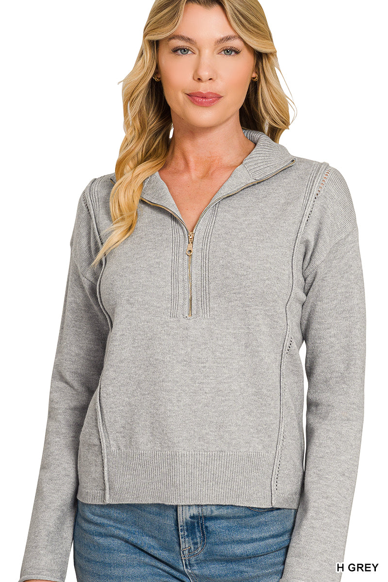 Zipped In Style Sweater-Grey
