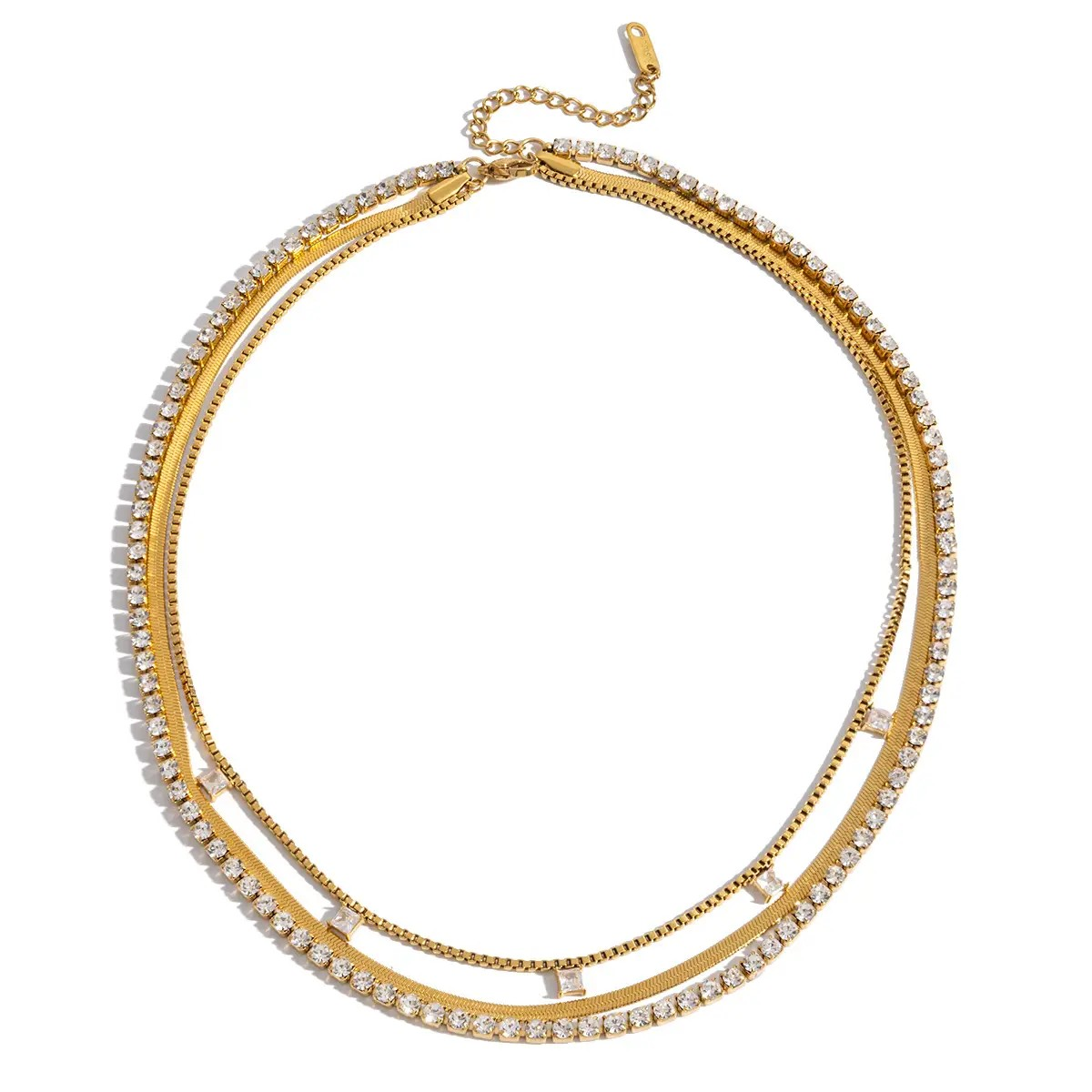 Tennis Herringbone Layered Necklace