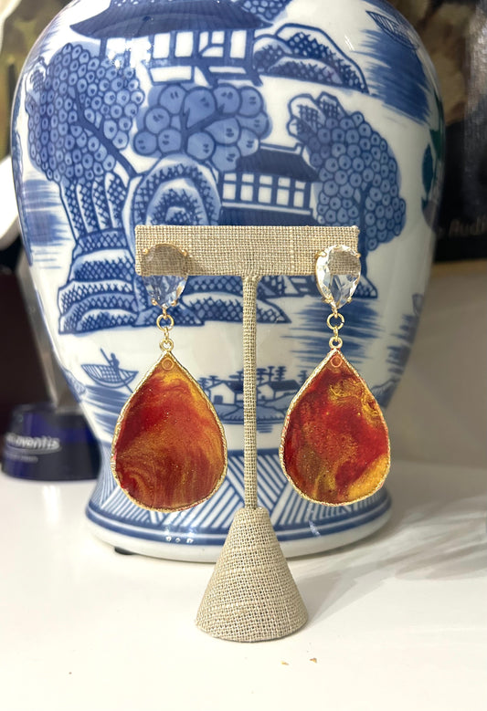 Maroon and Gold Pear Rhinestone Earring