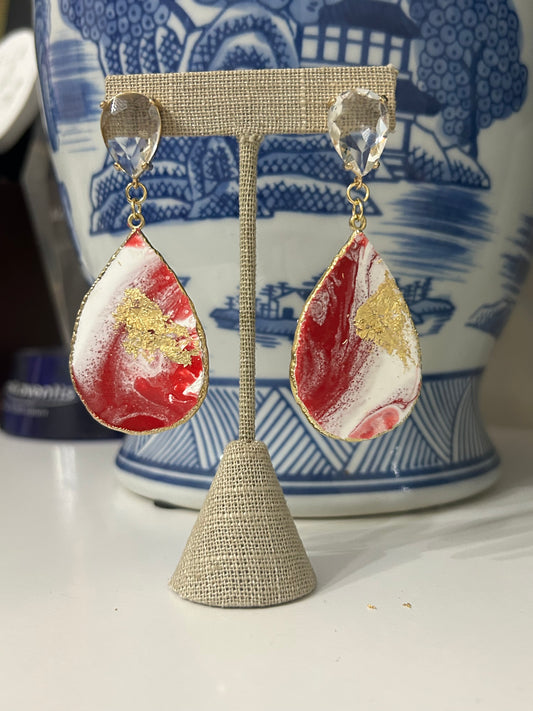 Red/White Pear Drop Earring