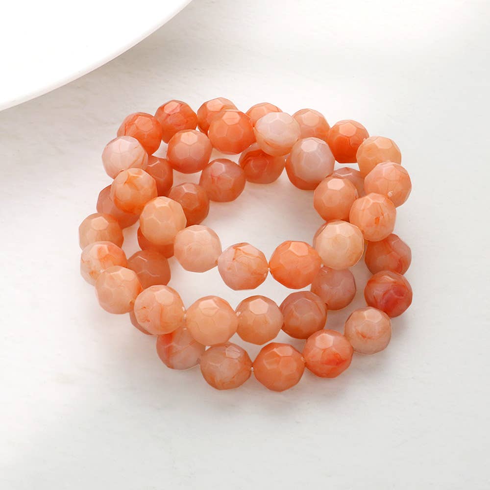 Coral Faceted Beaded Stretch Bracelet Set
