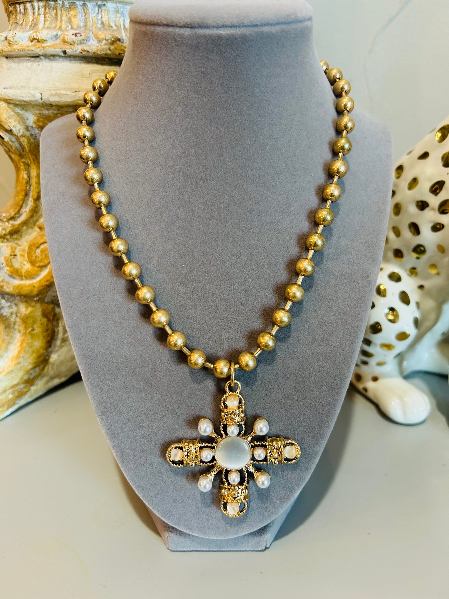 BAROQUE CROSS BEADED NECKLACE