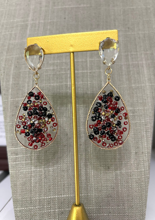 Black and Red Resin Teardrop Earring