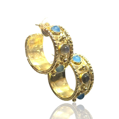 Blaze Hoop Earrings- Labradorite and Chalcedony