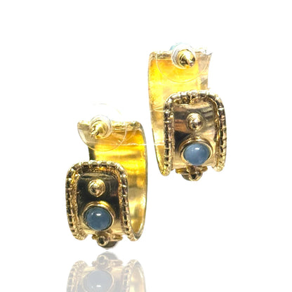 Blaze Hoop Earrings- Labradorite and Chalcedony