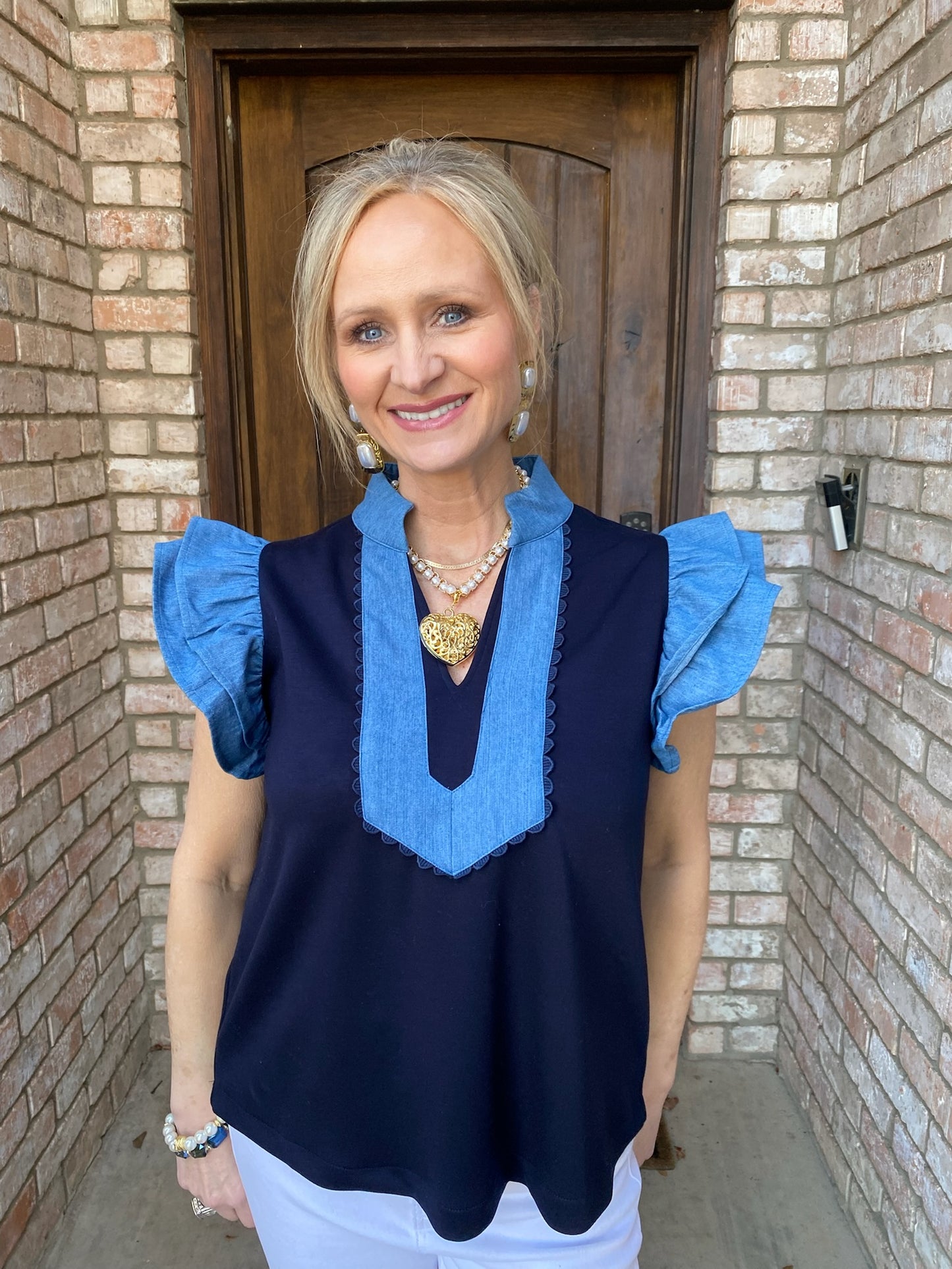 Sweet Navy & Chambray Blouse