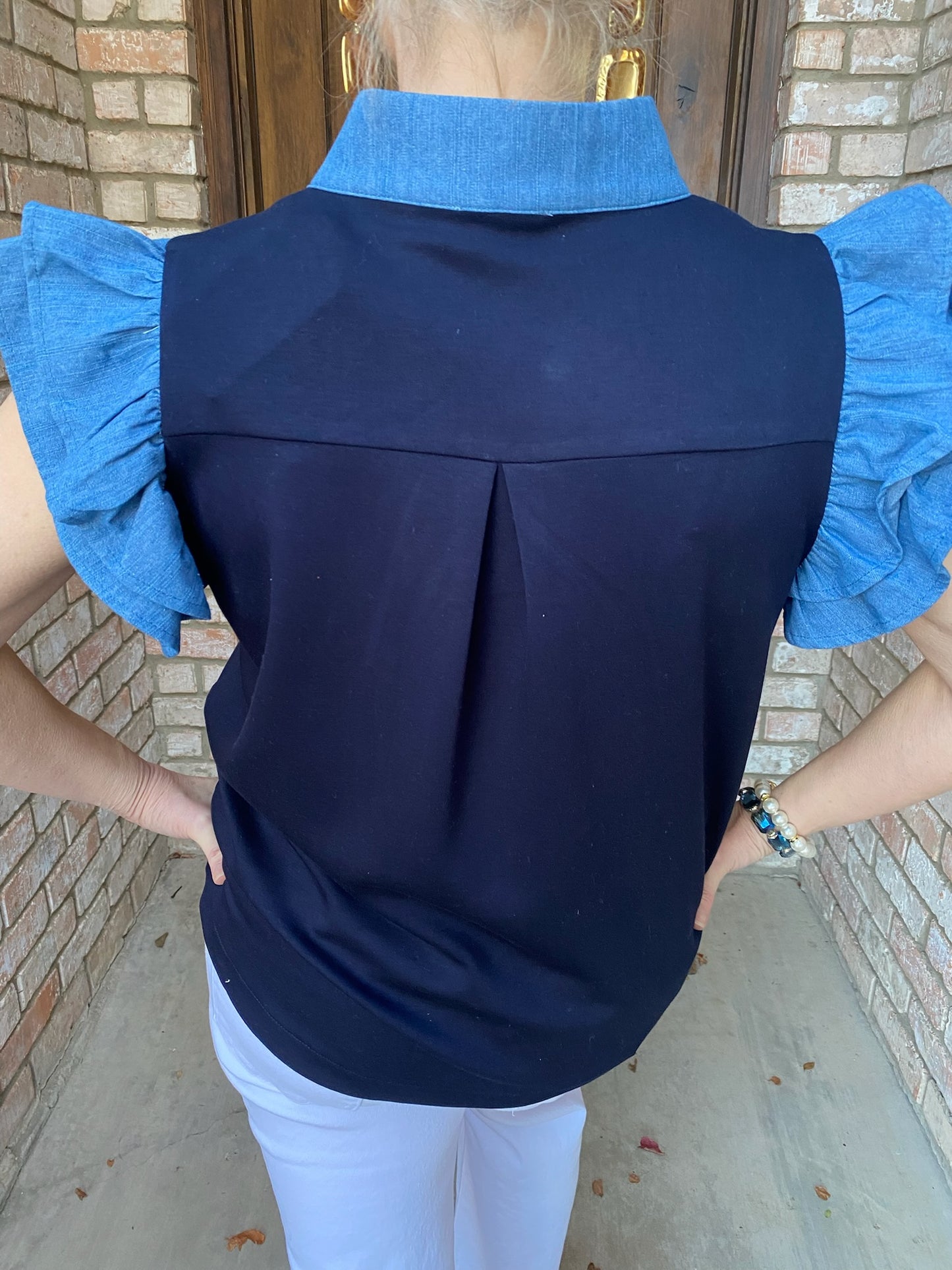 Sweet Navy & Chambray Blouse