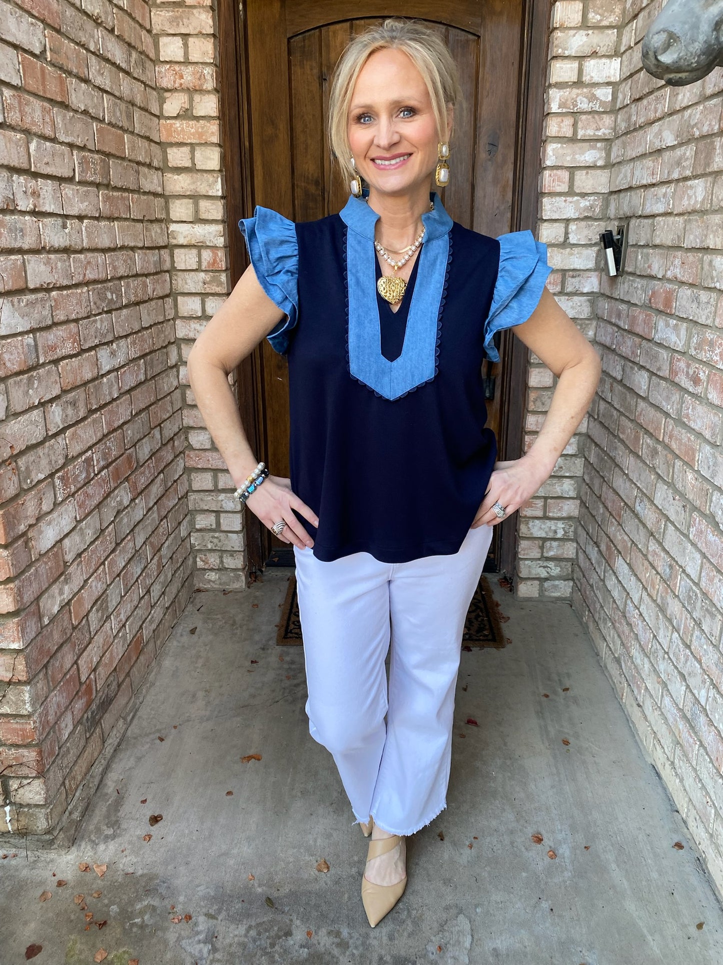 Sweet Navy & Chambray Blouse
