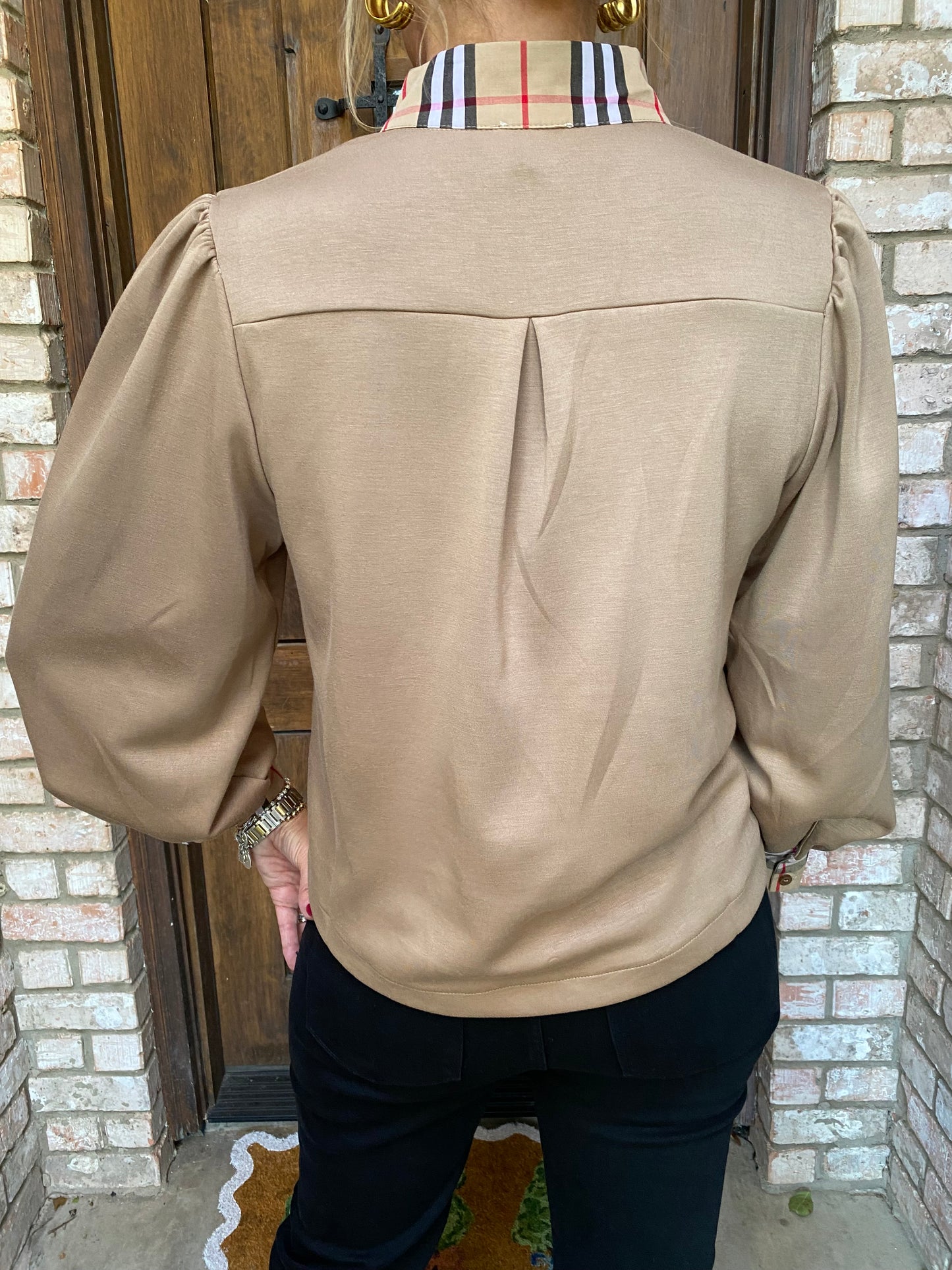 London Plaid Puff Sleeve Blouse