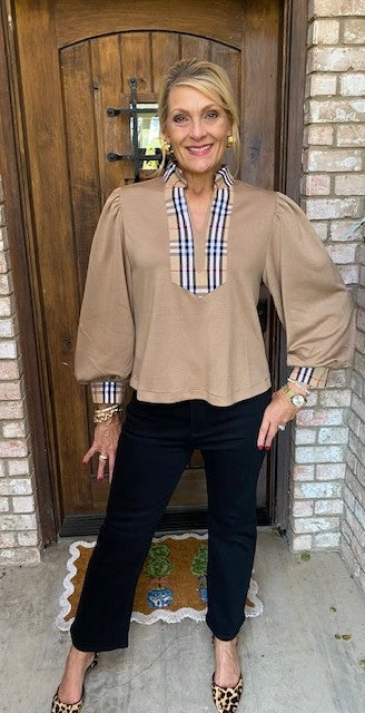 London Plaid Puff Sleeve Blouse