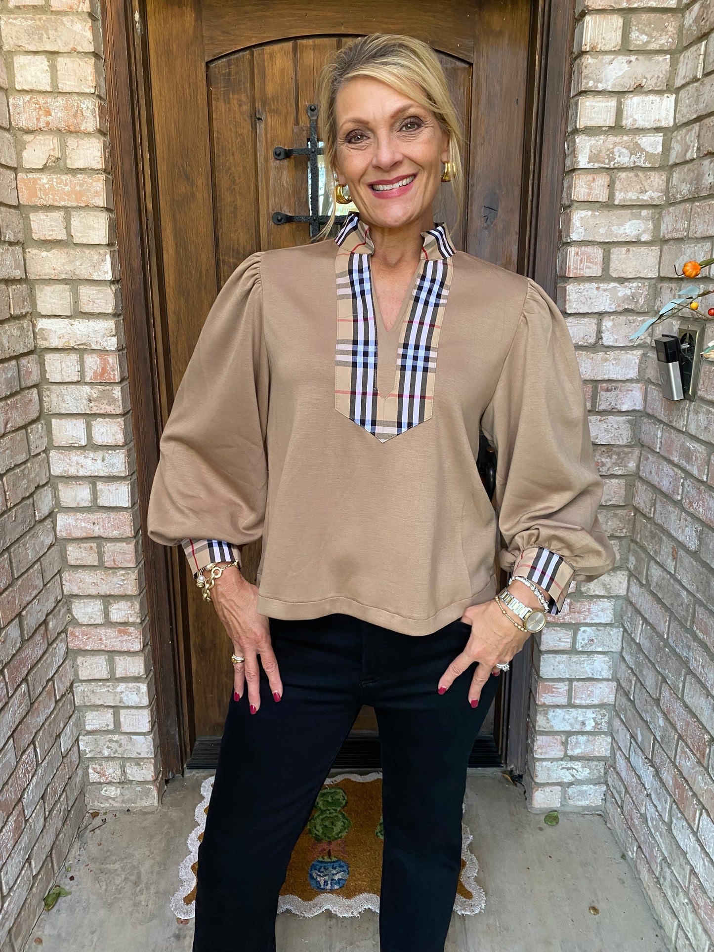 London Plaid Puff Sleeve Blouse