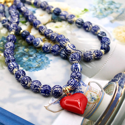 Blue and White Chinoiserie Necklace