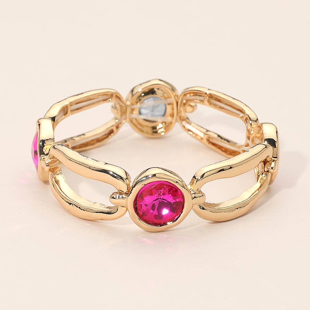 Rhonda Round Crystal Stretch Bracelet- Pink