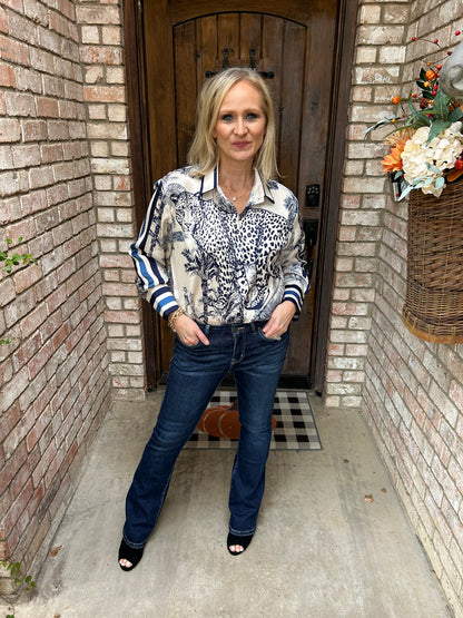 Cheetah Royale Blouse-Blue