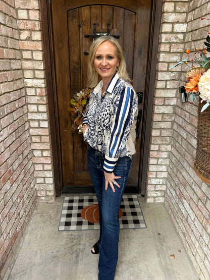 Cheetah Royale Blouse-Blue