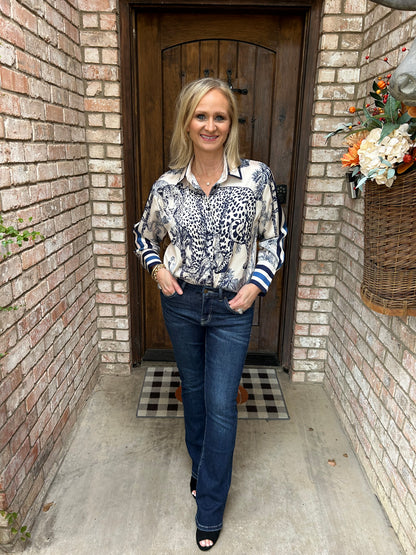 Cheetah Royale Blouse-Blue