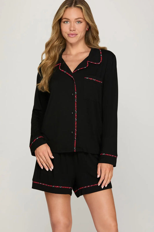 Black and Plaid Pajama Set