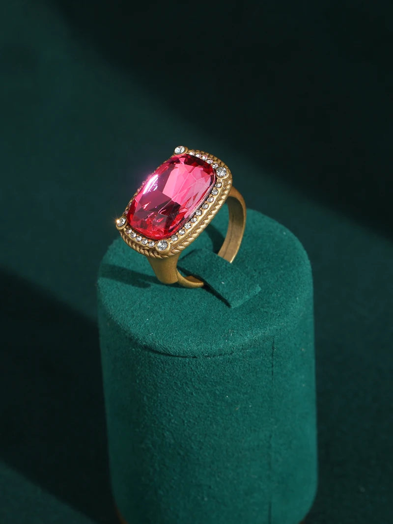 Crystal Cocktail Ring- Fushia