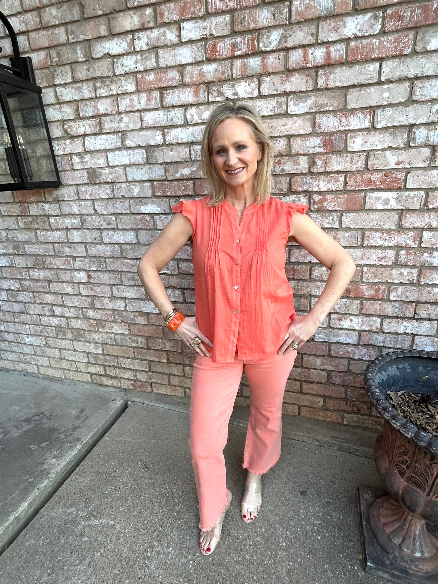 Orange Pleated Blouse
