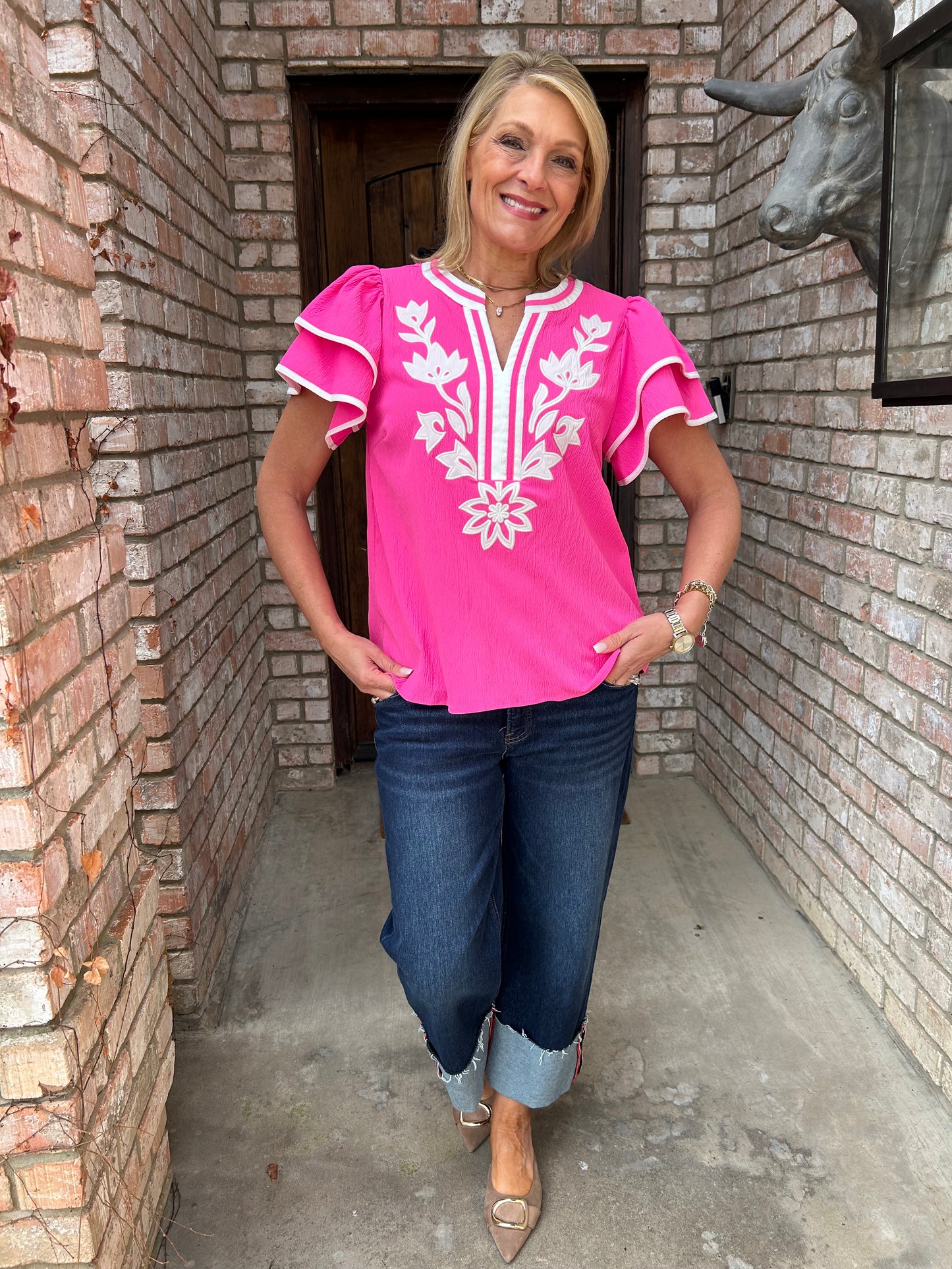 Cosmo Pink Flutter Top