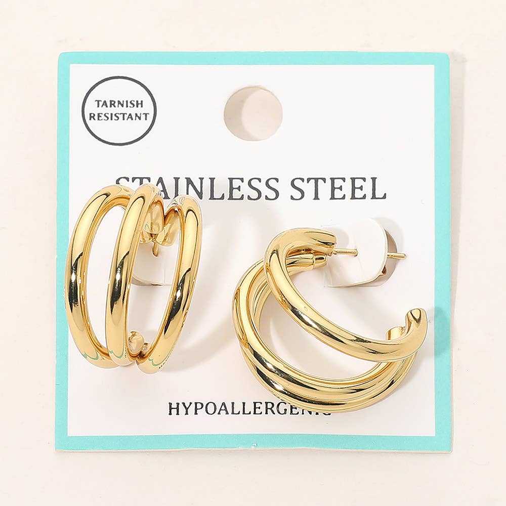 Stainless Steel Triple Hoop Earrings