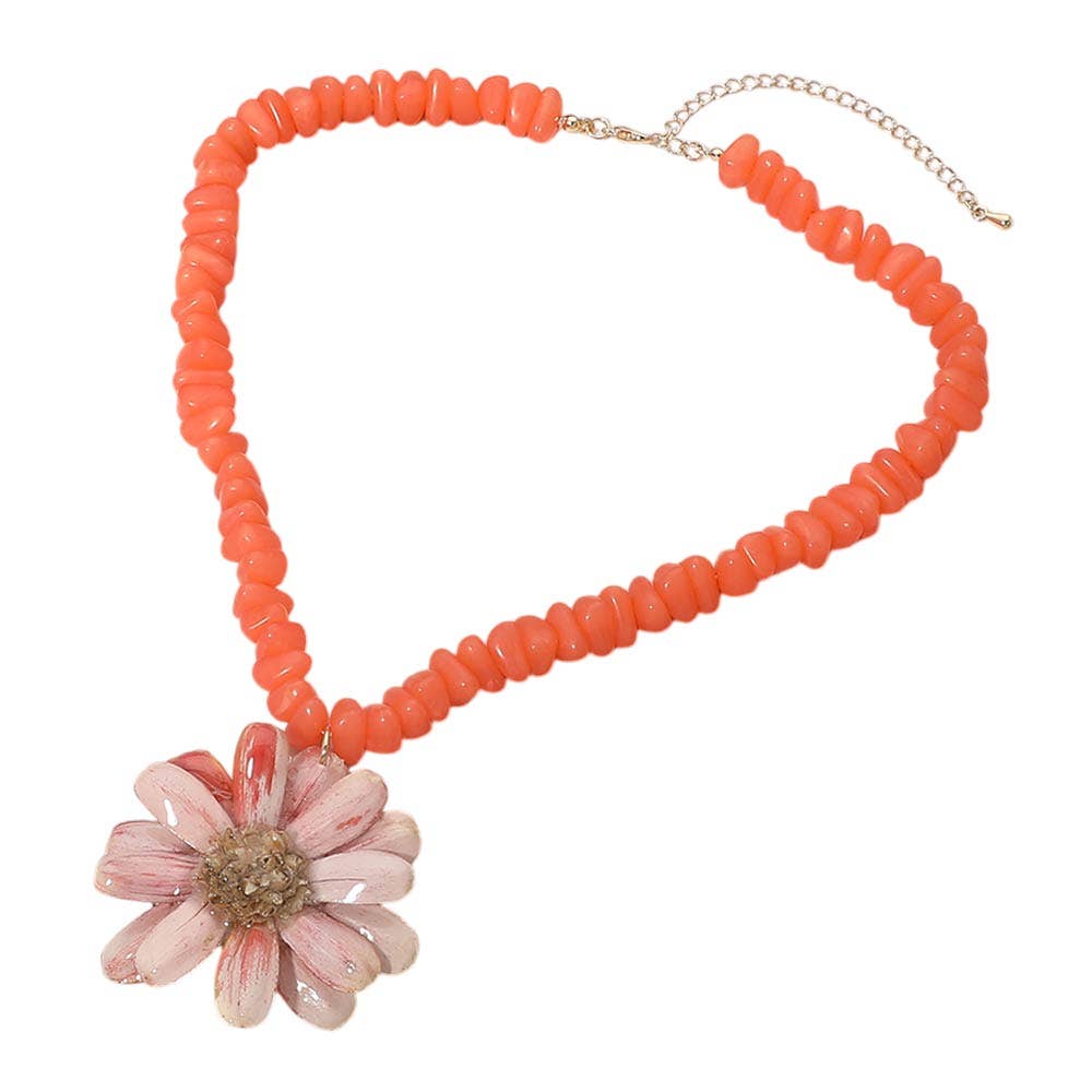 Pink Daisy Pendant Necklace