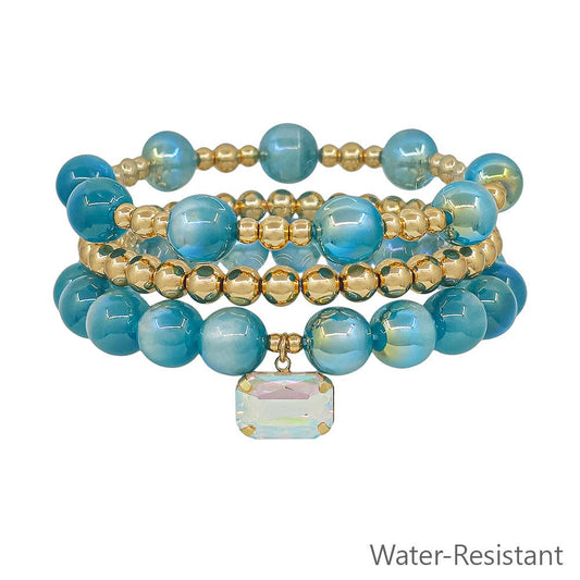 Blue Crystal Charm Bracelet Stack