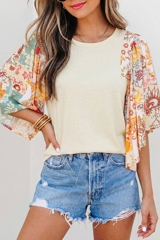 Cream Boho Patchwork Top