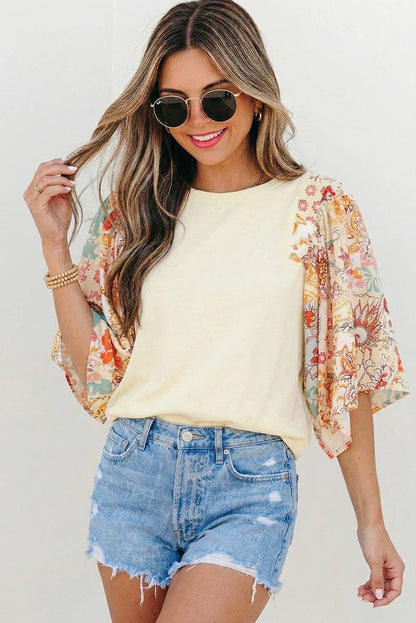 Cream Boho Patchwork Top