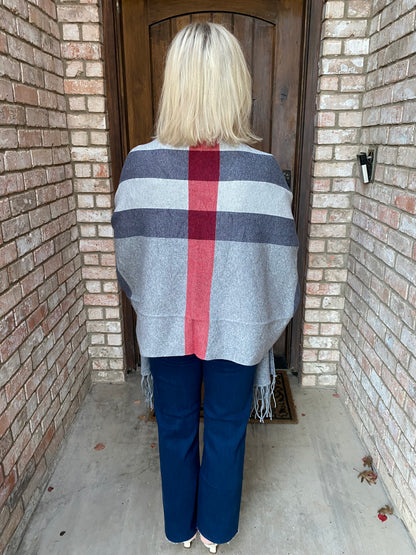 Classic Plaid Shawl- Grey/Blue