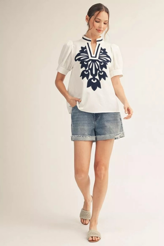 Sophie Blue Embroidered Blouse