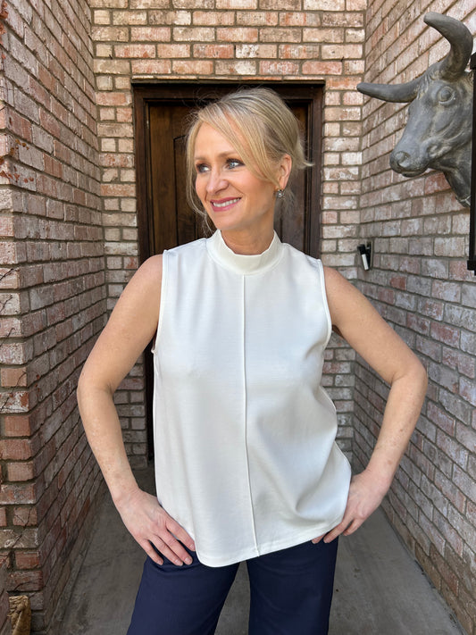 Off White Scuba Mock Neck Top