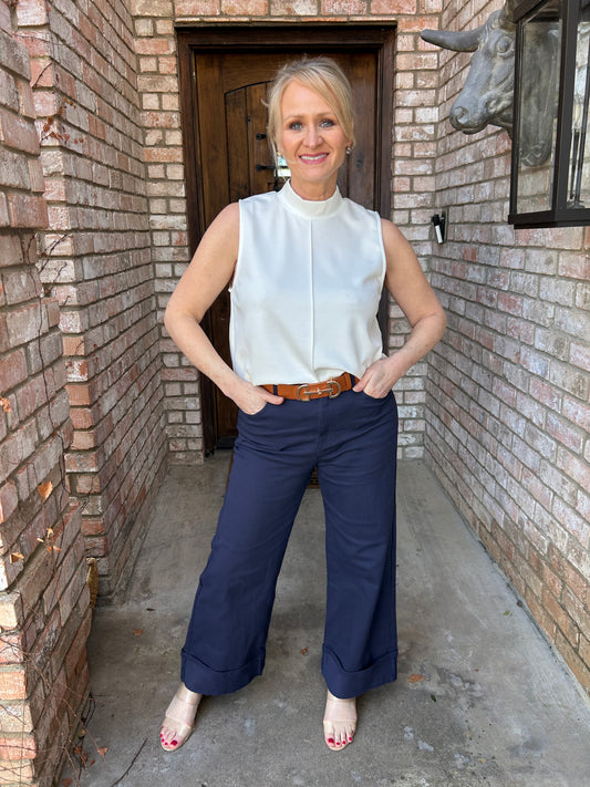 Classic Cuff Ankle Pant- Navy