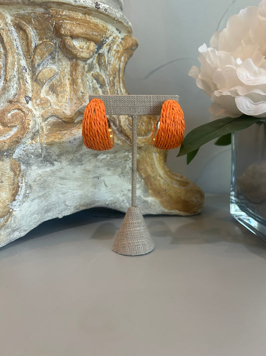 Orange Straw Hoop Earring