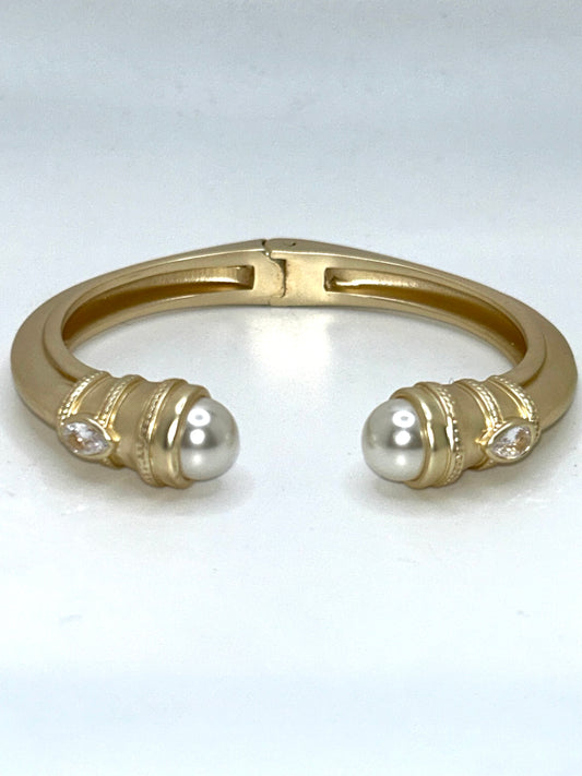 Pearl Brushed Gold Bangle- Small