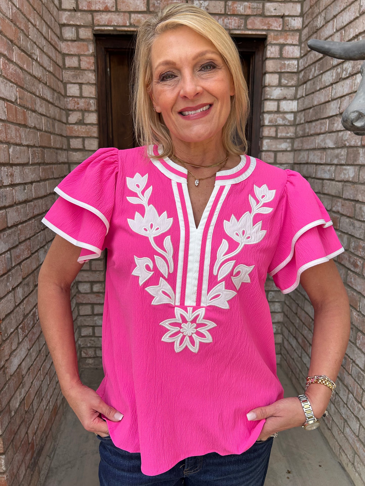 Cosmo Pink Flutter Top