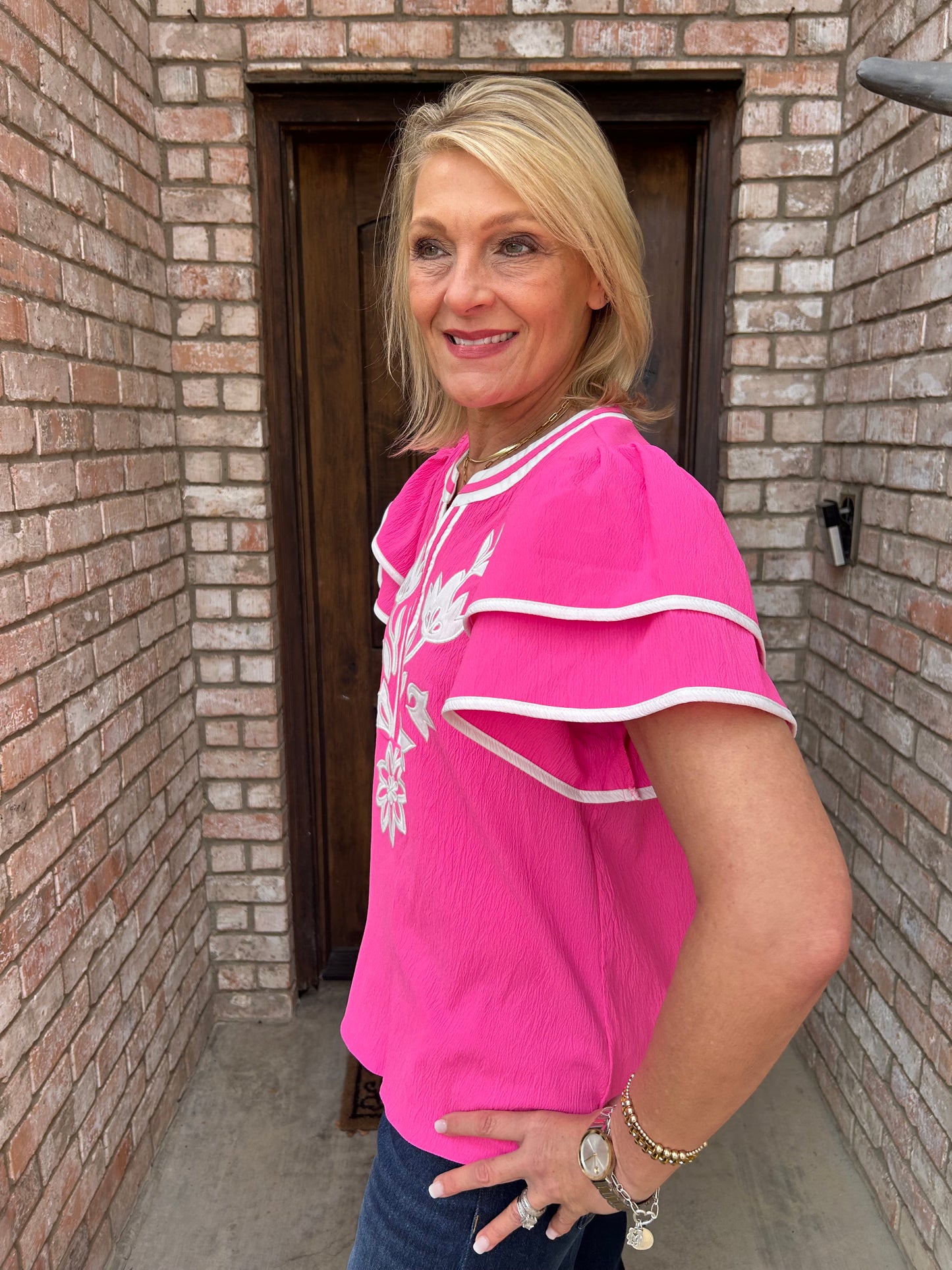 Cosmo Pink Flutter Top