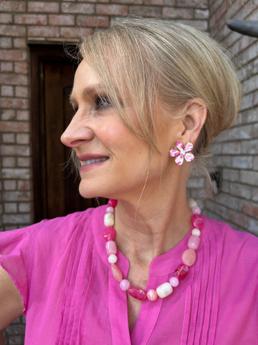 Floral Petal Pearl Center Earrings