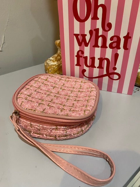 Pink Tweed Make up Bag
