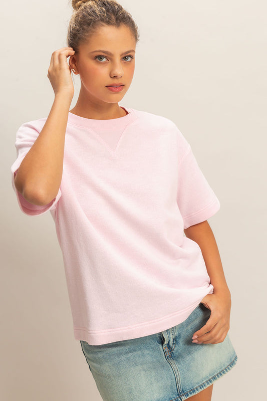 Everyday Textured Tee- Blush Pink