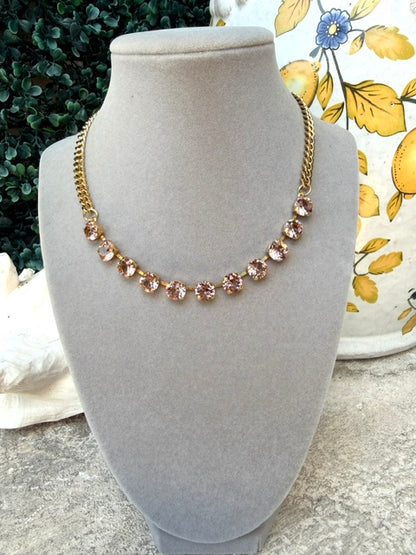 pink swarovski crystal.  Tova necklace. 22kt gold plated